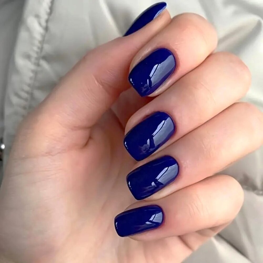 Nails 24 Blue Fake Press On Kit Glossy Style Manicure Sexy Glam Reusable
